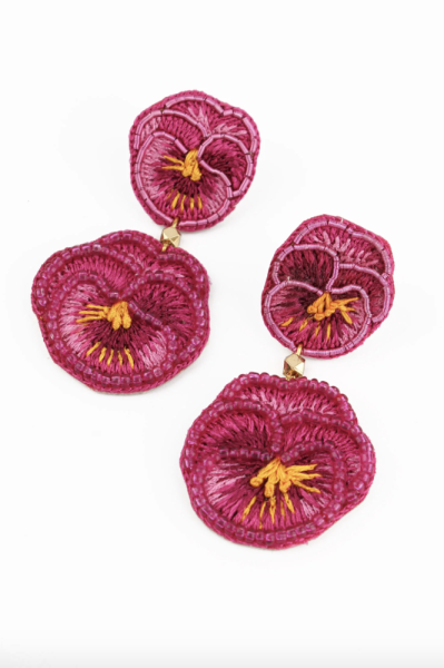 My Doris Double Dark Pink Pansy Beaded Flower Earrings